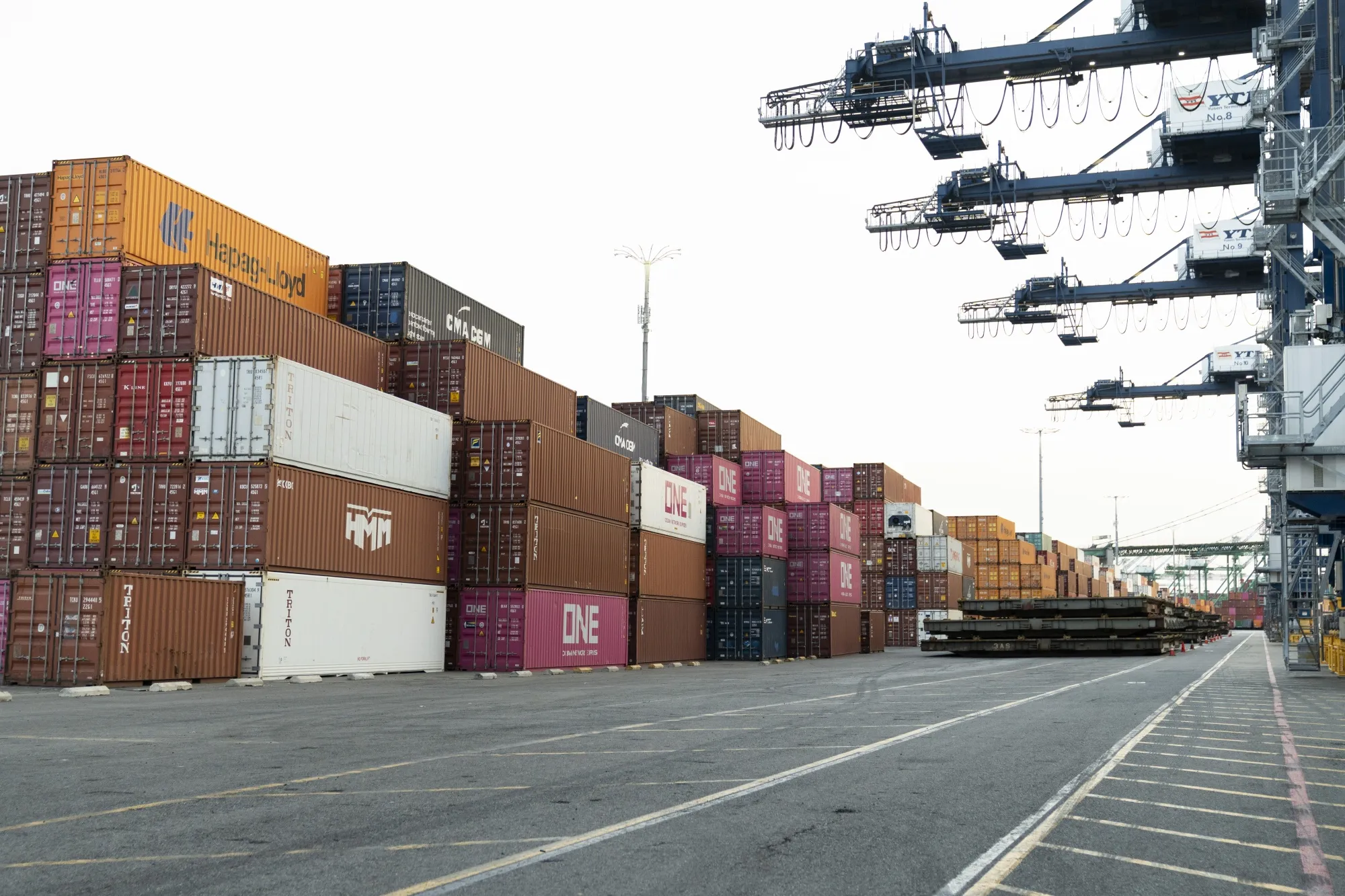 Shipping containers at the Yusen container terminal at the Port of Los Angeles.