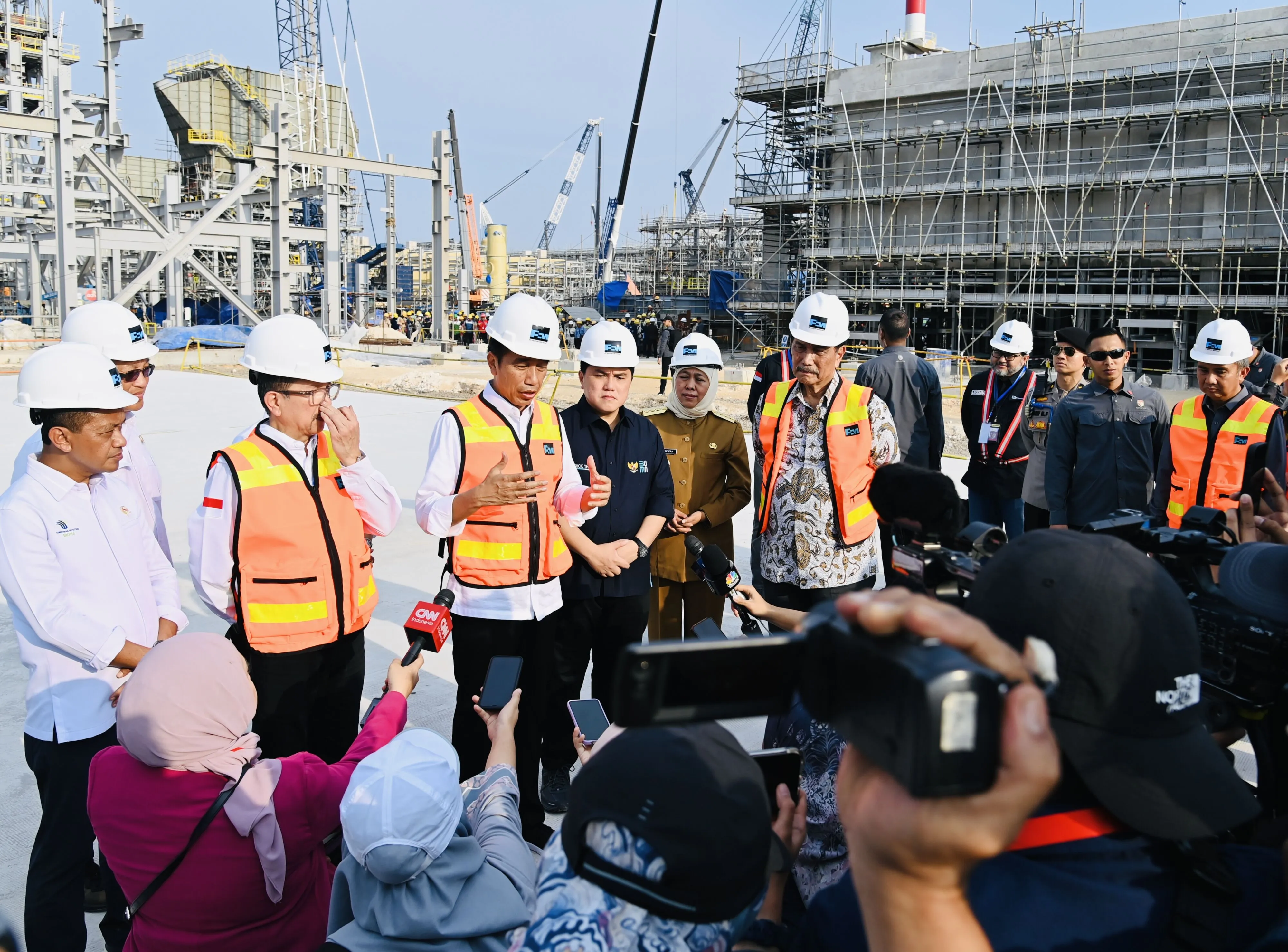 Indonesia’s President Joko Widodo speaks to the media following a visit to the Freeport smelter in East Java in June 2023.