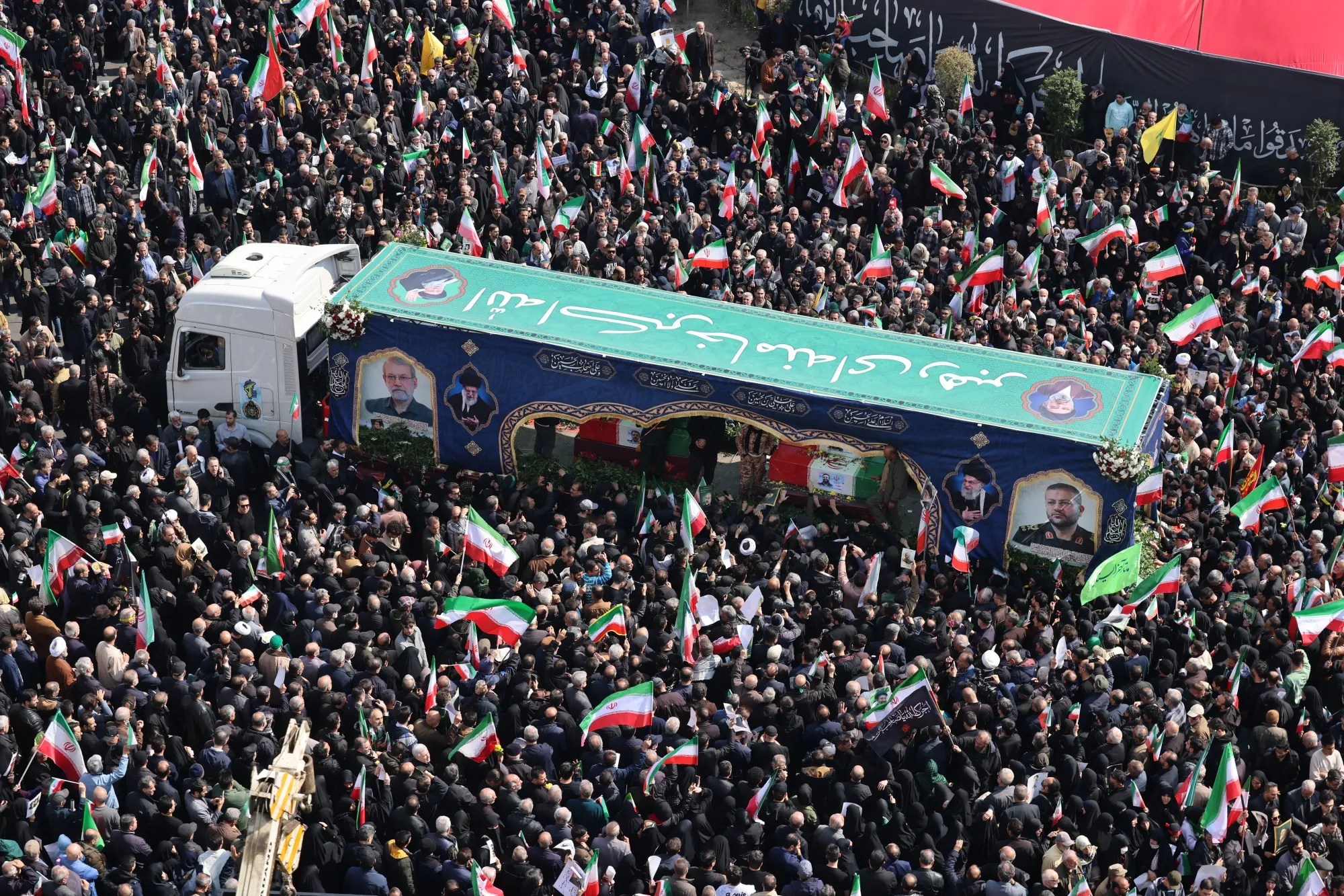 Crowds at a joint funeral for Ali Larijani, secretary of Iran’s Supreme National Security Council, and others in Tehran on Wednesday.