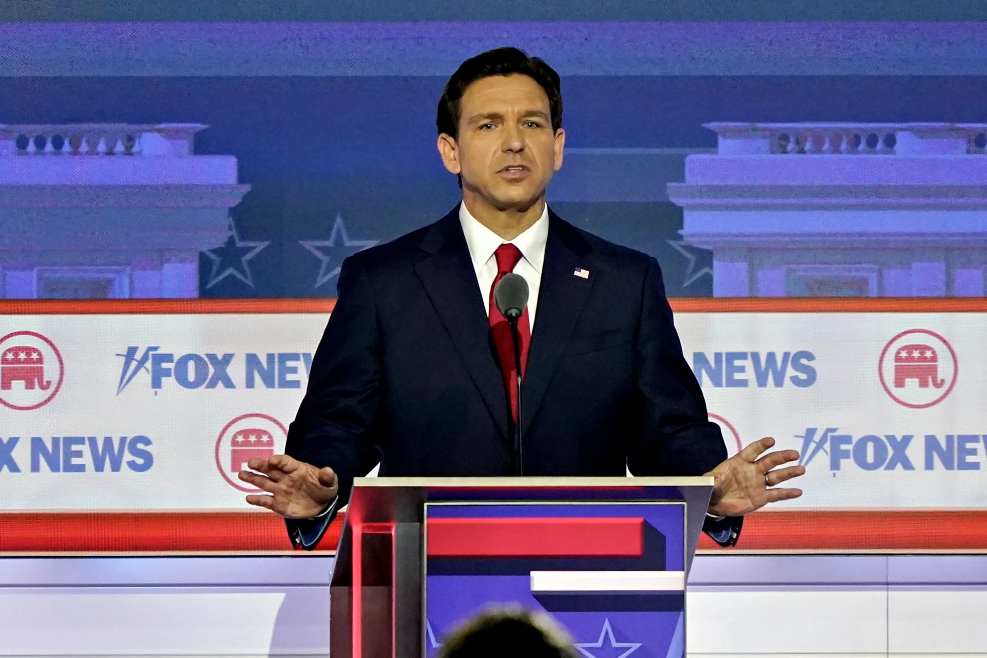 Ron DeSantis during the Republican primary presidential debate on Aug. 23.