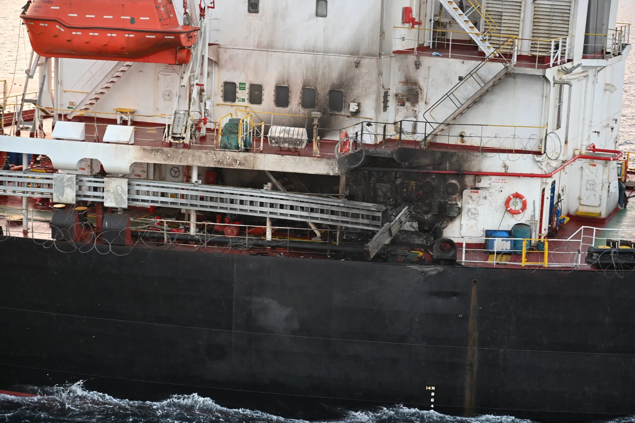 Damage caused to MV Genco Picardy by a drone attack on Jan. 17.