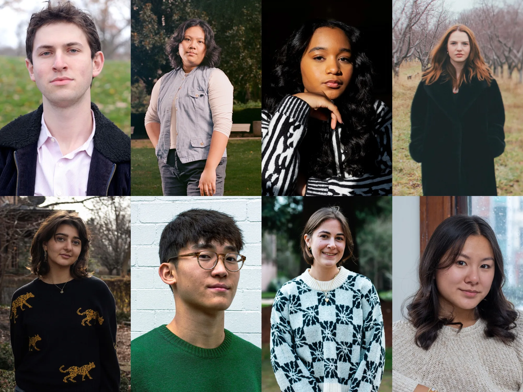 Clockwise from top left: Ben Fagell, Cam Medrano, Erin Burnett, Sophie Boyce, Natalie Wu, Isabel Funk, Didi Jin and Maxine Giller.