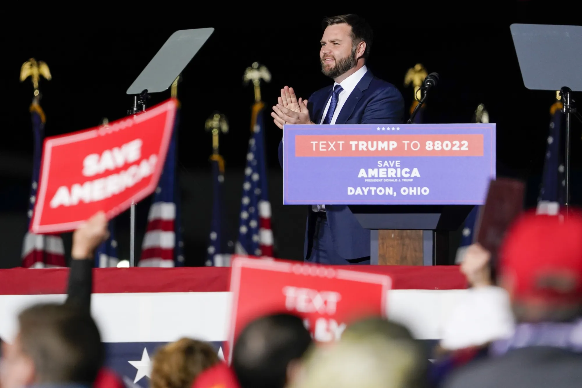 JD Vance during a ‘Save America’ rally in Vandalia, Ohio, on Nov. 7.