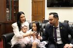 Rep. Joaquin Castro, his wife Anna, and their daughters wait out the vote for House Speaker on Jan. 3.