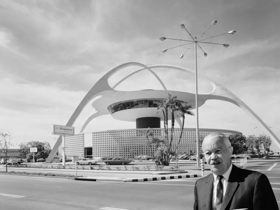 Paul Revere Williams with his Theme Building at Los Angeles International Airport. 
