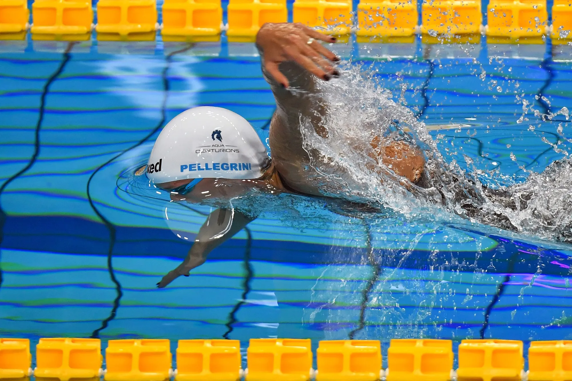 Federica Pellegrini of Aqua Centurions competes in the Women's 100m Freestyle during an ISL event in Naples, Italy.