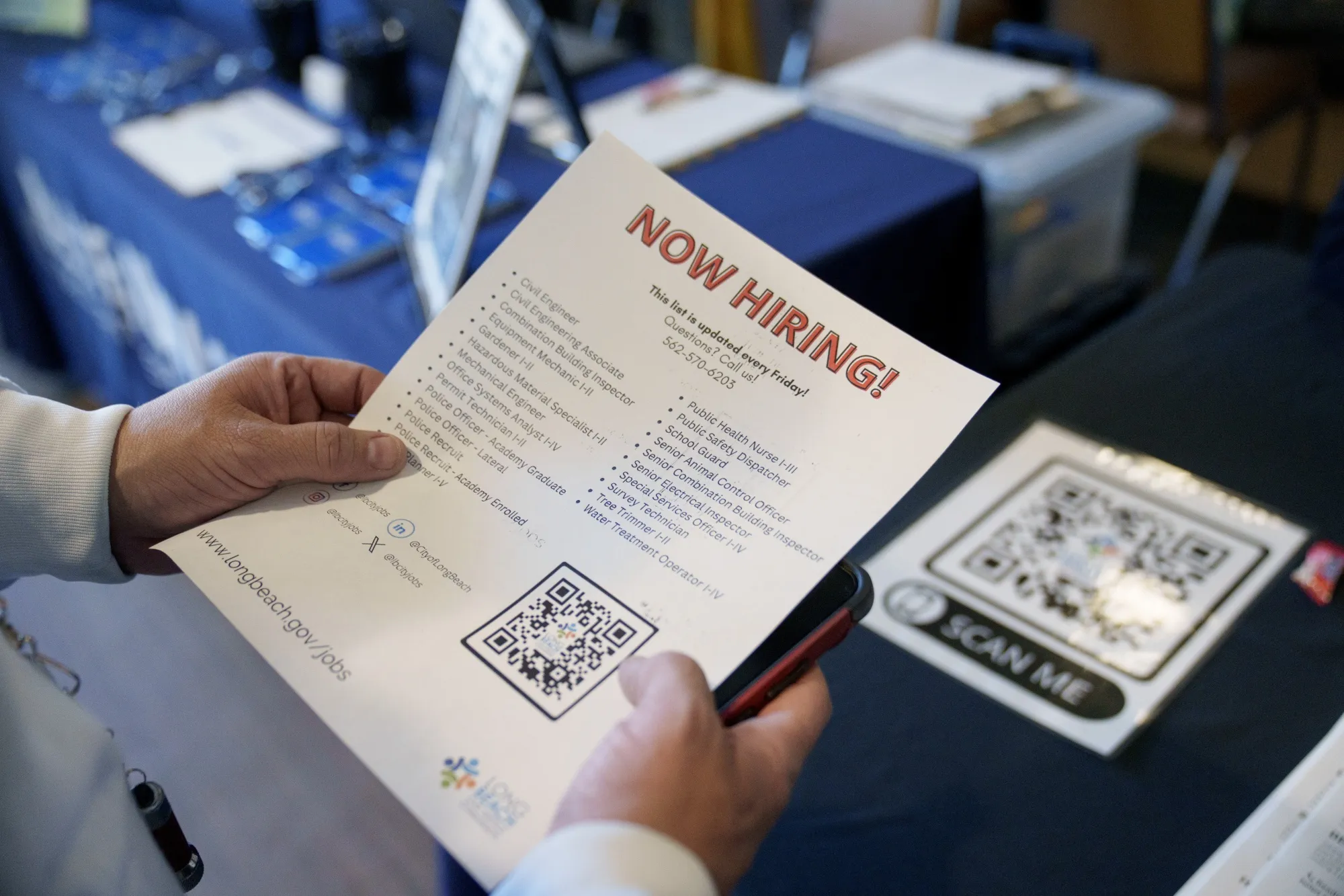 A job seeker attends a careers fair in Long Beach, California.