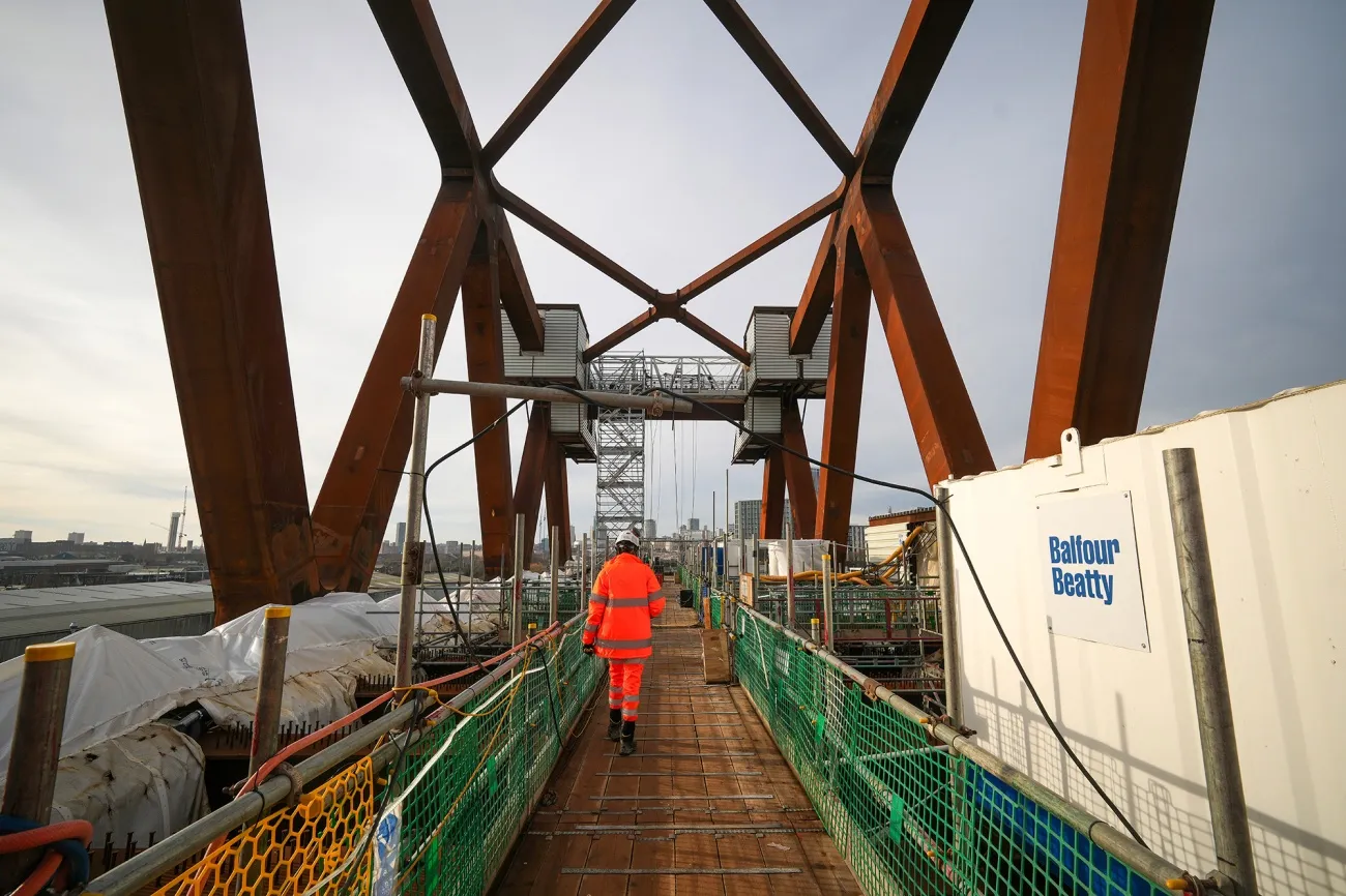 Engineers work on the HS2 Curzon Viaduct 2 in Birmingham, England on Jan. 14.&nbsp;