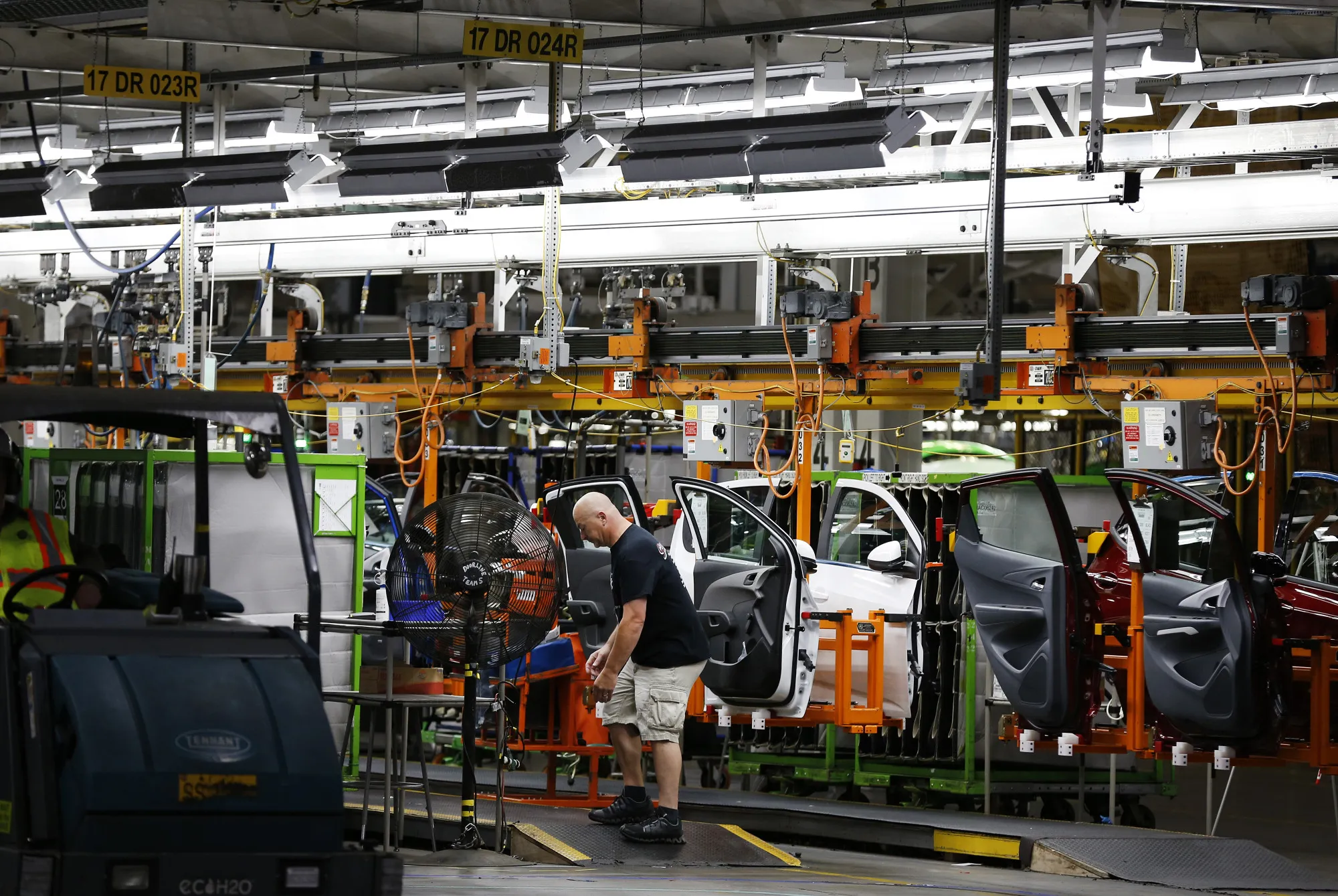 An employee works on the production line at the General Motors&nbsp;plant in Orion Township, Michigan.