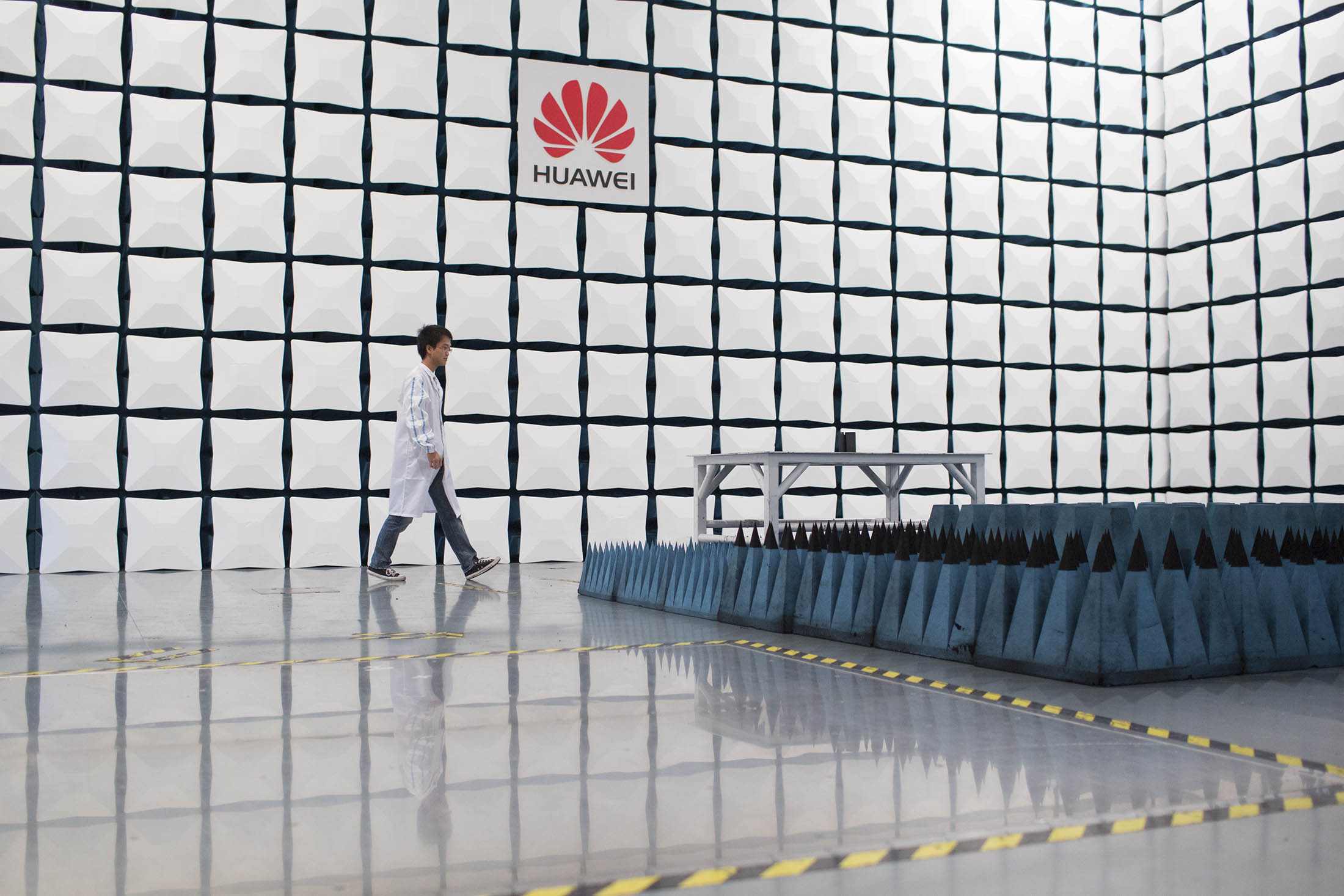 Inside a testing center at Huawei's campus in Shenzhen, China.
