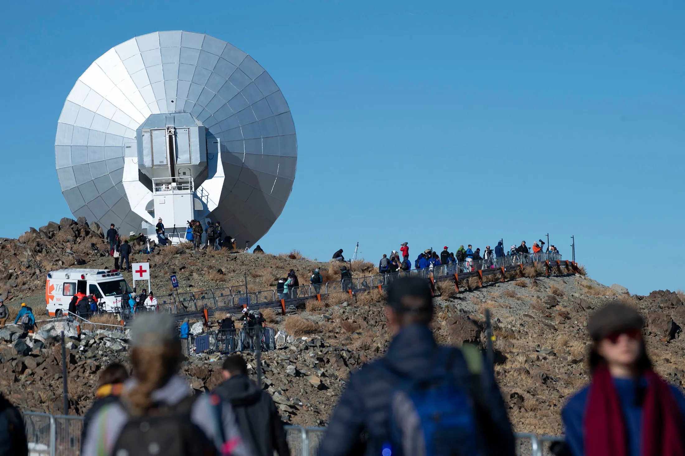Tourists and astronomers arrive at La Silla European Southern Observatory&nbsp;ahead of a solar eclipse in La Higuera, Chile, on July 2.