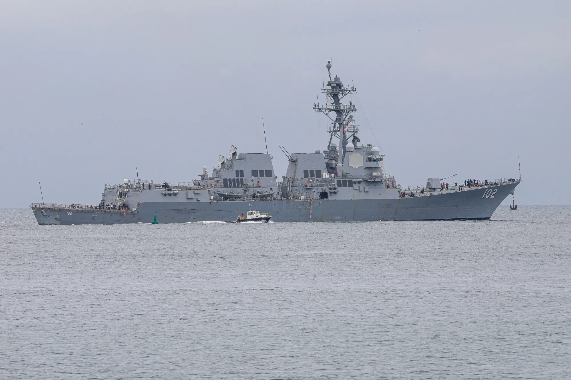 The USS Sampson, a U.S. Navy missile destroyer, docks at the Amador International Cruise Terminal in Panama City on Sept. 2, 2025.