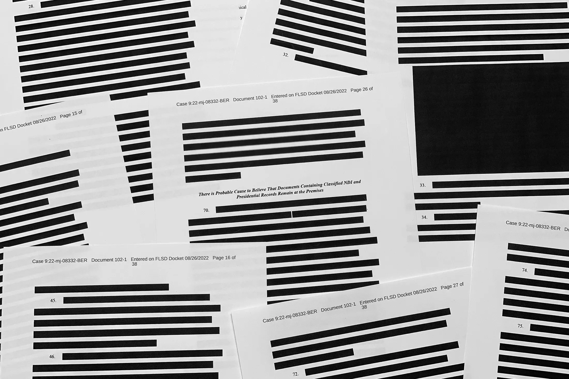 Pages from the affidavit by the FBI in support of obtaining a search warrant for former President Donald Trump's Mar-a-Lago estate.