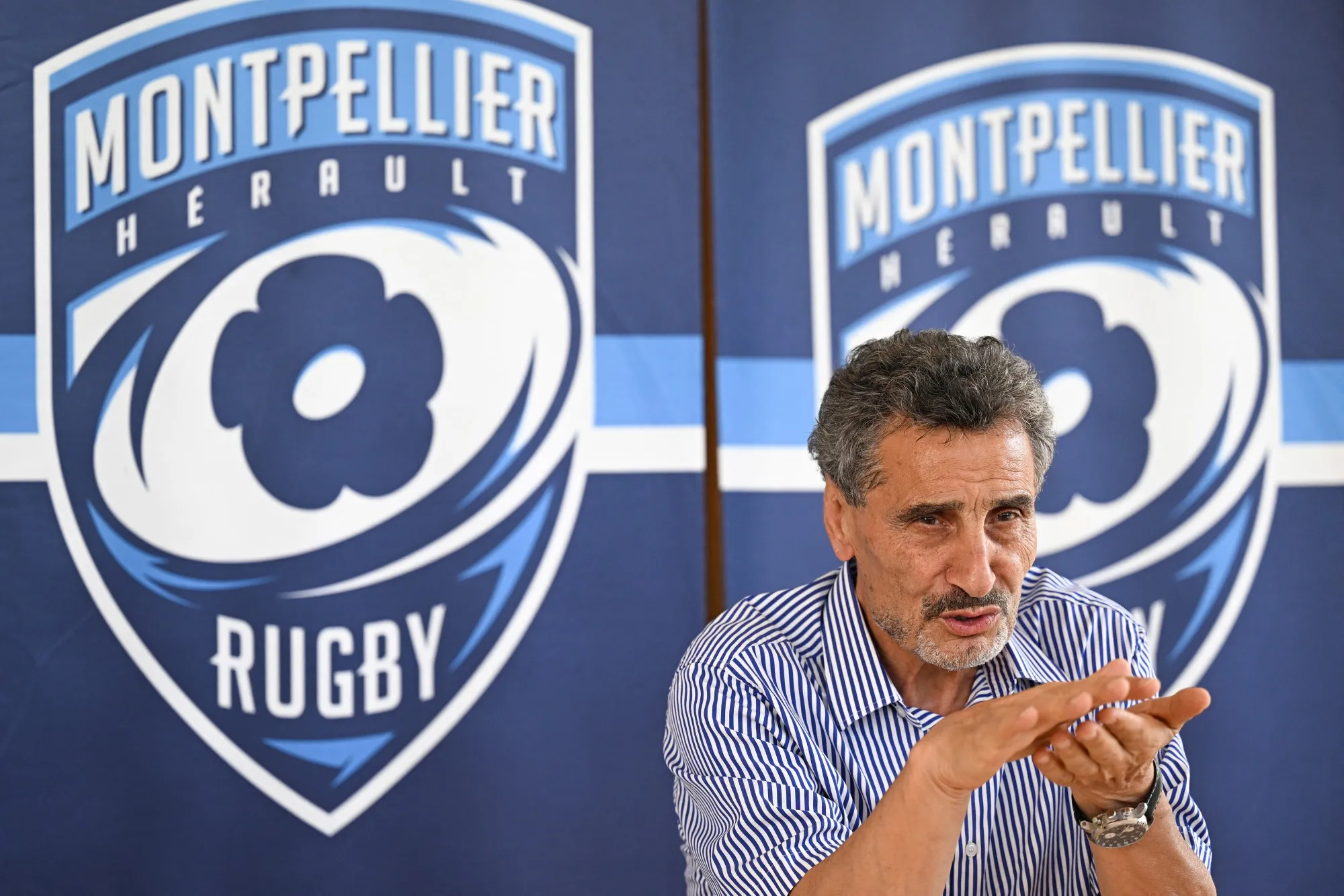 Mohed Altrad at a news conference for the Montpellier Herault rugby team in Vic-la-Gardiole, France.