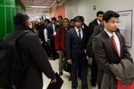 Students wait in line before the start of an engineering and technology career fair at New York University Polytechnic School of Engineering in Brooklyn, N.Y., on Feb. 12.
