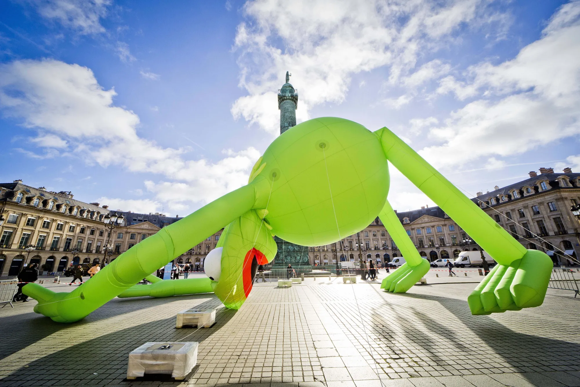 Kermit the Frog, Even, a&nbsp;work by&nbsp;Alex Da Corte, appeared on Place Vendome as part of Art Basel Paris in 2025