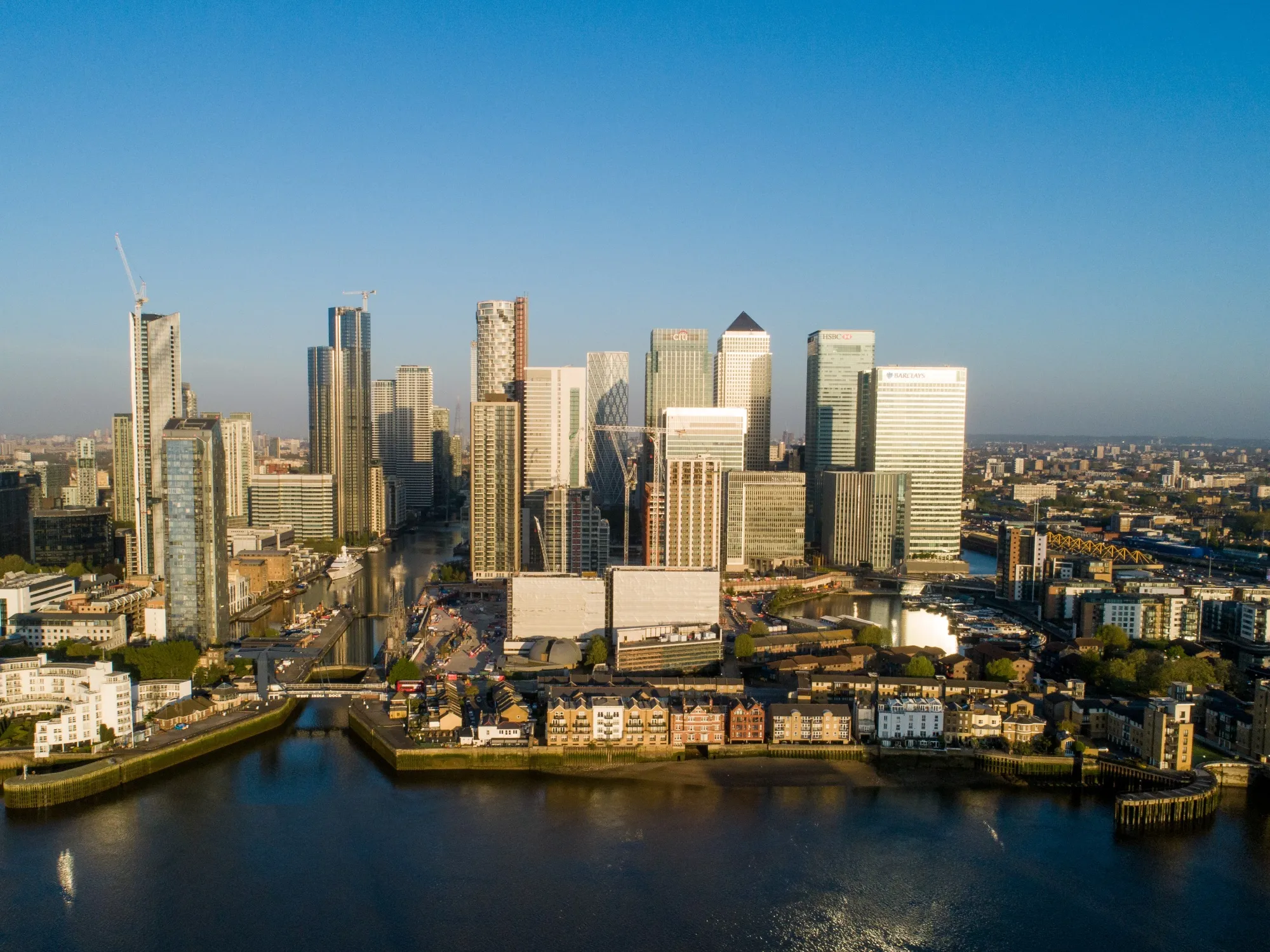 Aerial Views Of London City Airport & Canary Wharf District