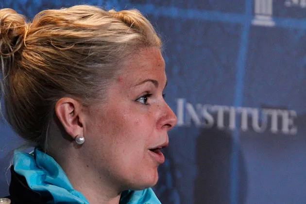 Candace Klein, founder and CEO of SoMoLend LLC, speaks at the annual Milken Institute Global Conference in Beverly Hills, Calif. on Apr. 29