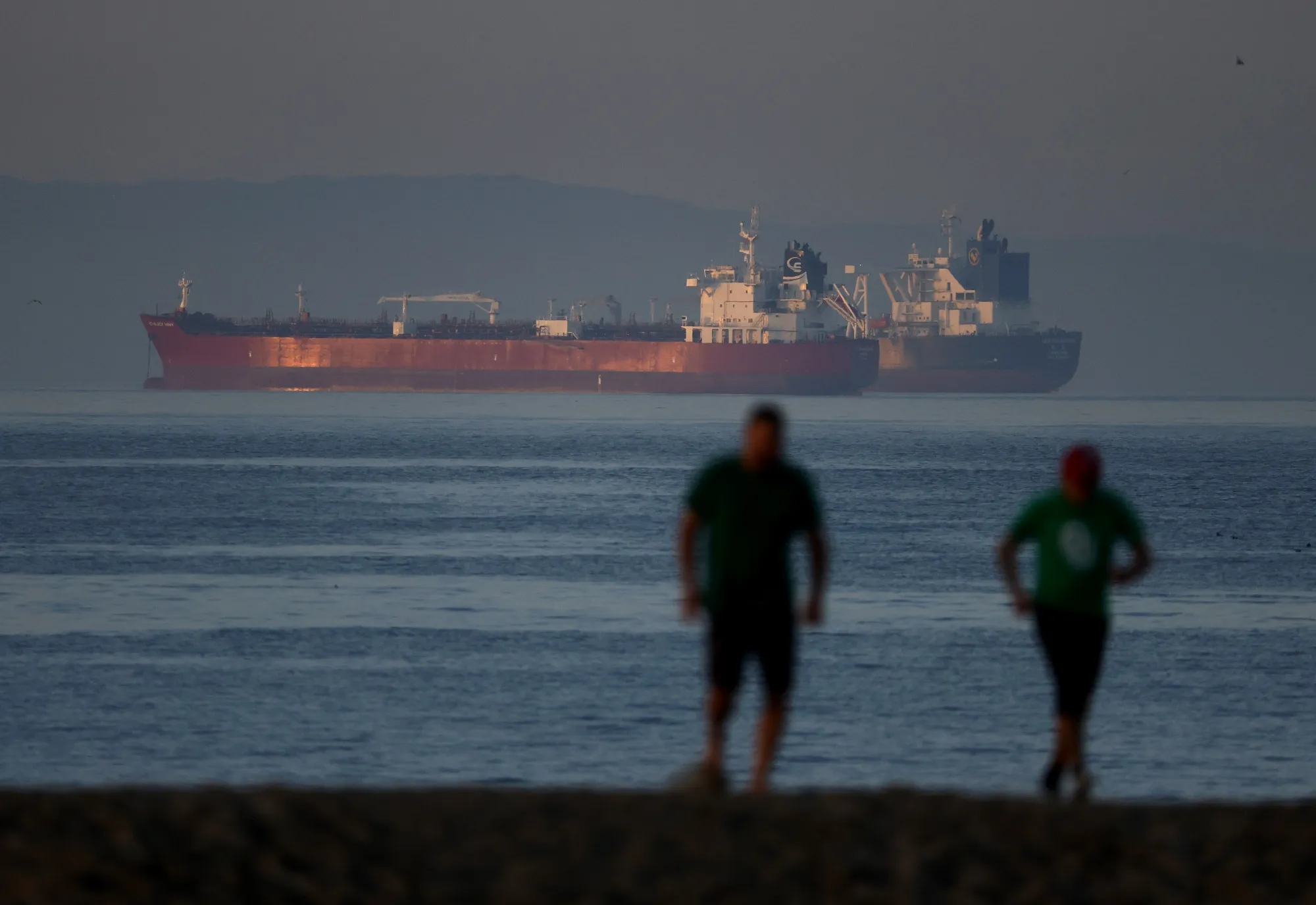 Oil tankers anchored off the coast of California on March 17, 2026.