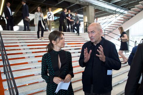 Zhukova and architect Rem Koolhaas, who designed the new building, at a preview opening of Garage.