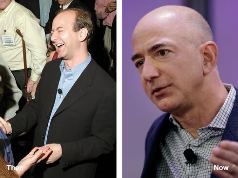 L-R: Jeff Bezos in 2000 and 2014
