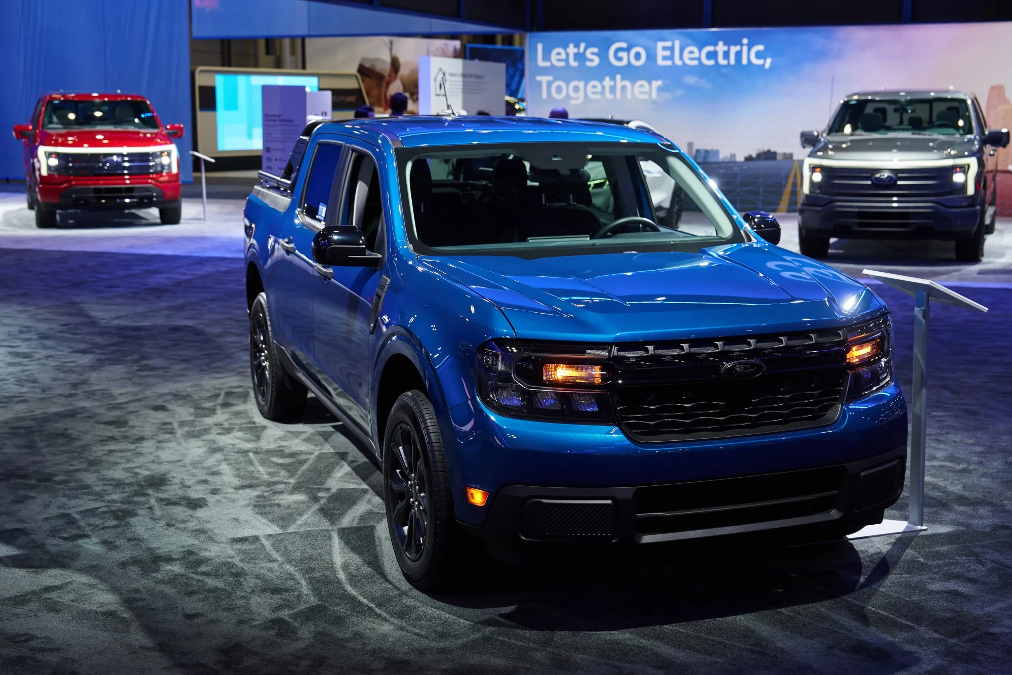 A Ford Maverick hybrid pickup truck at the New York International Auto Show.