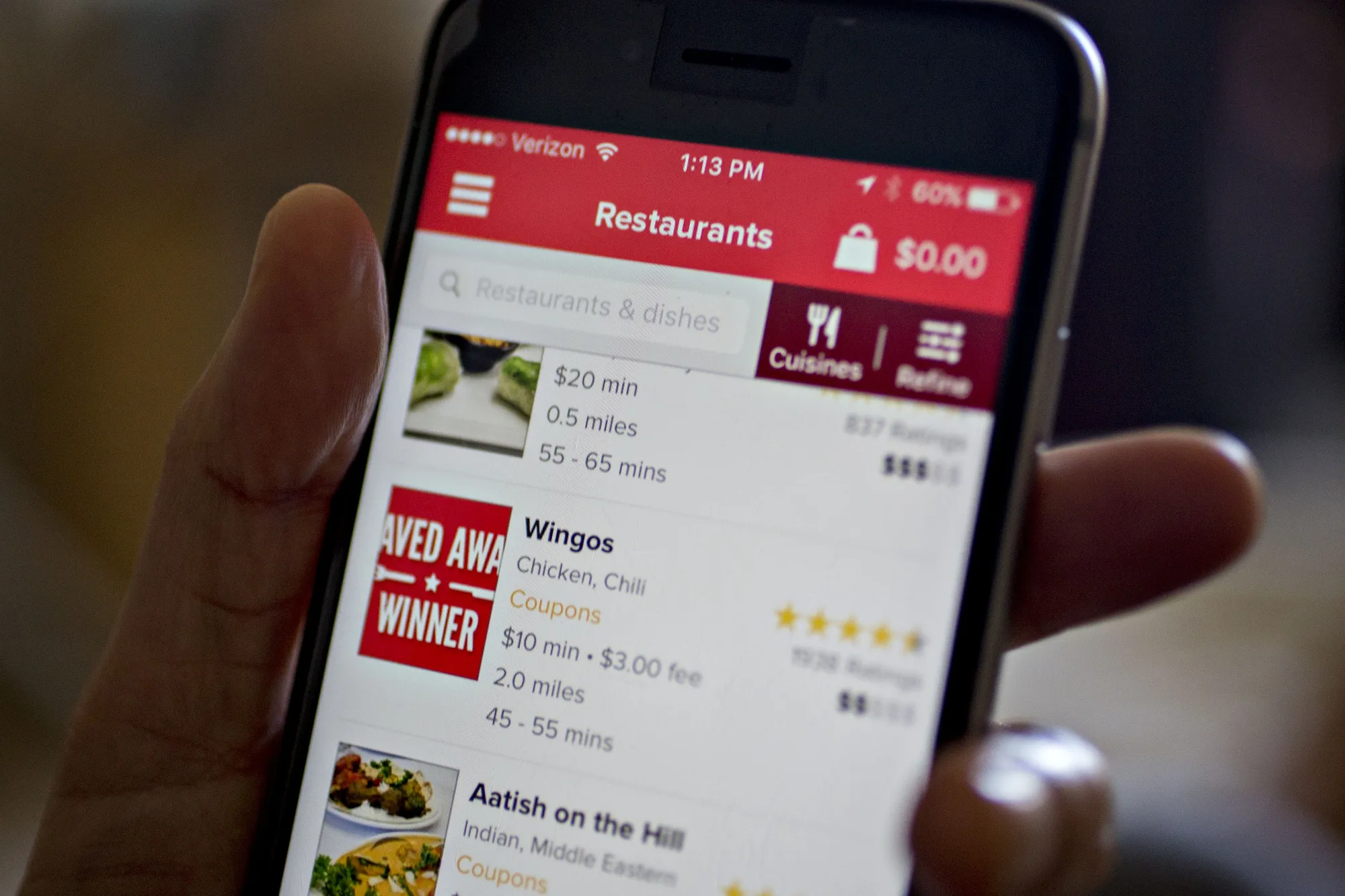 The GrubHub application.