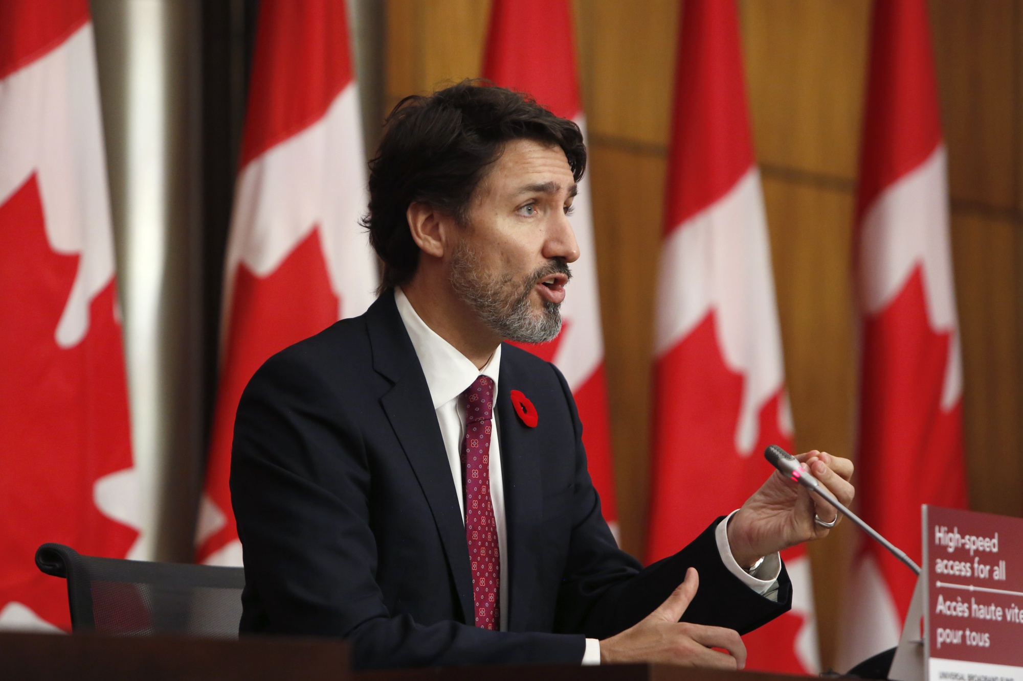 Justin Trudeau speaks during an Ottawa news conference on Nov. 9.