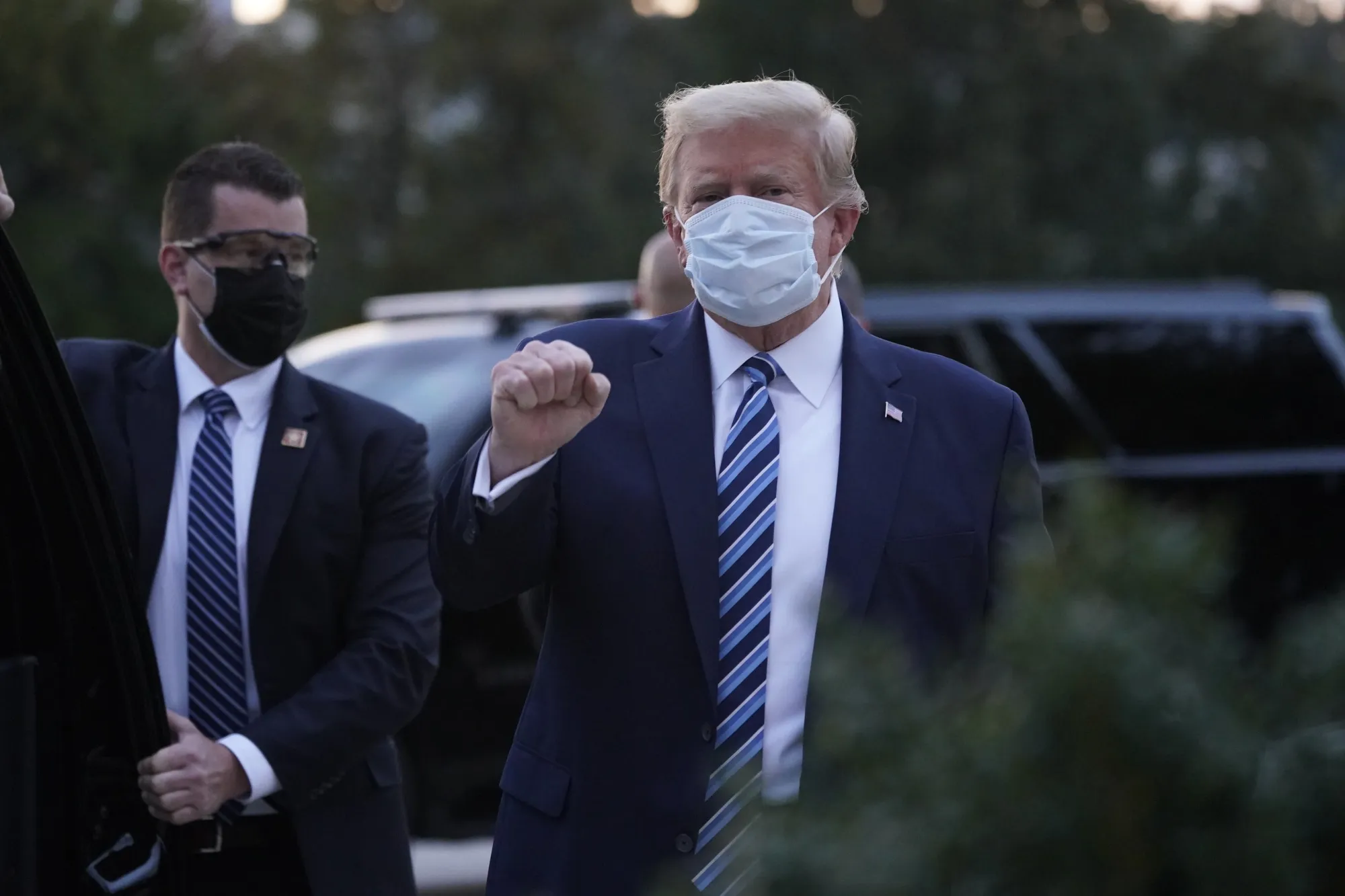 President Donald Trump while leaving&nbsp;Walter Reed National Military Medical Center on&nbsp;Oct. 5.