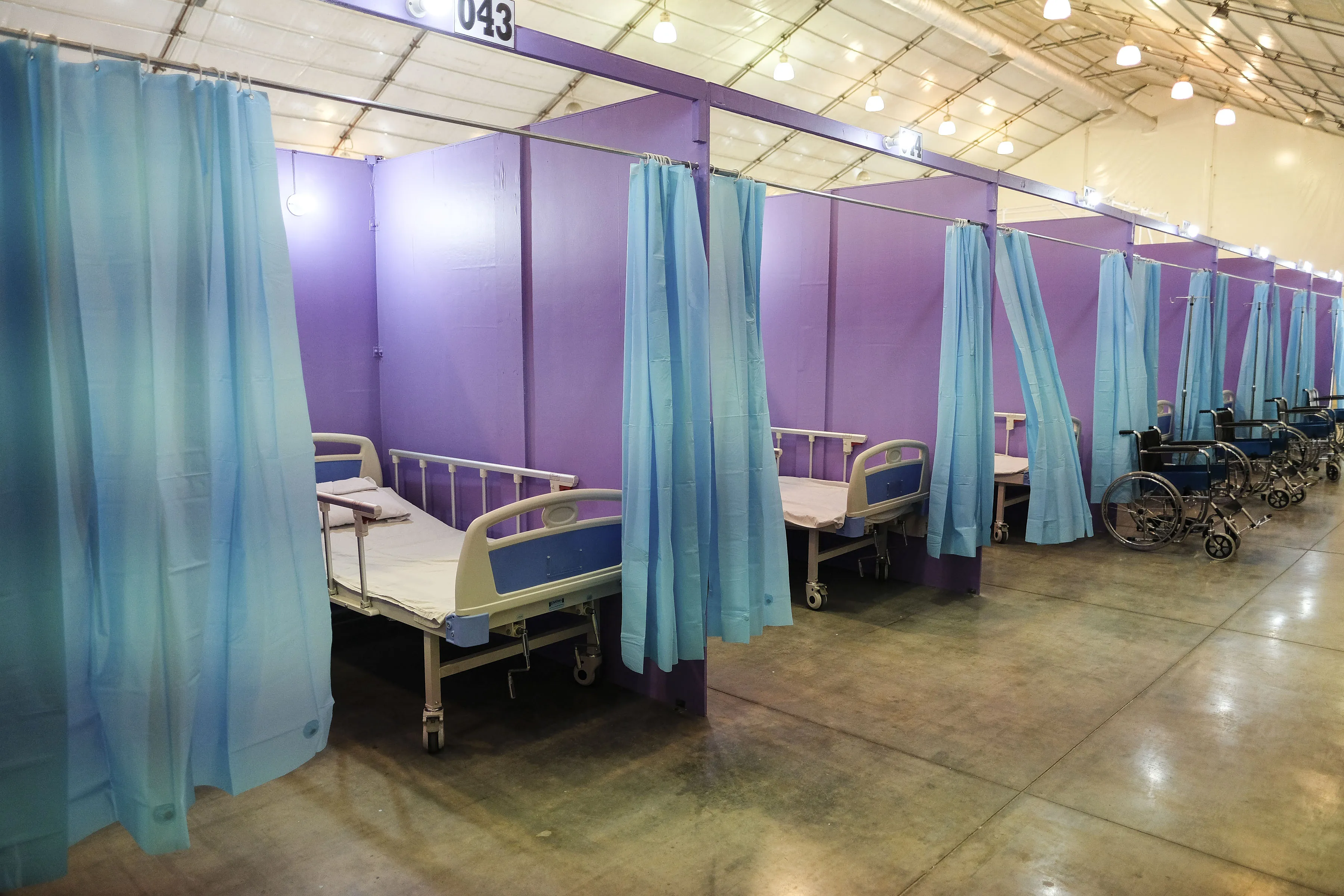Cubicles in a quarantine facility at the Philippine International Convention Center in Manila.