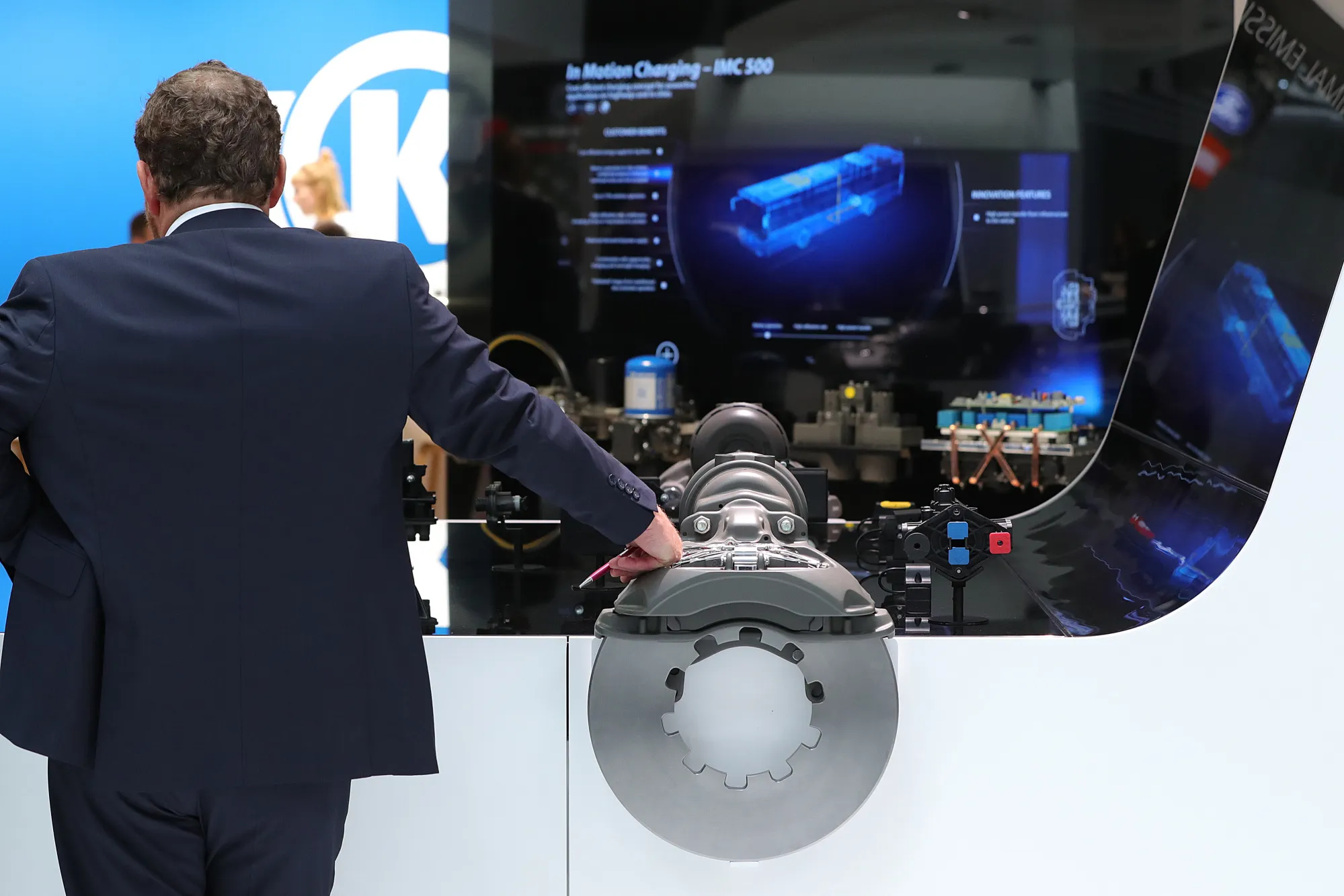 A bus brake disc mechanism sits on display on the Knorr-Bremse AG exhibition stand during the IAA Commercial Vehicles Show in Hanover.