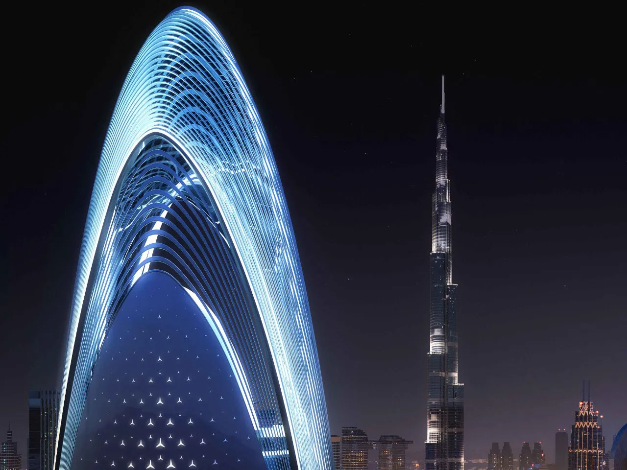 A digital rendering of the Mercedes-Benz Places.