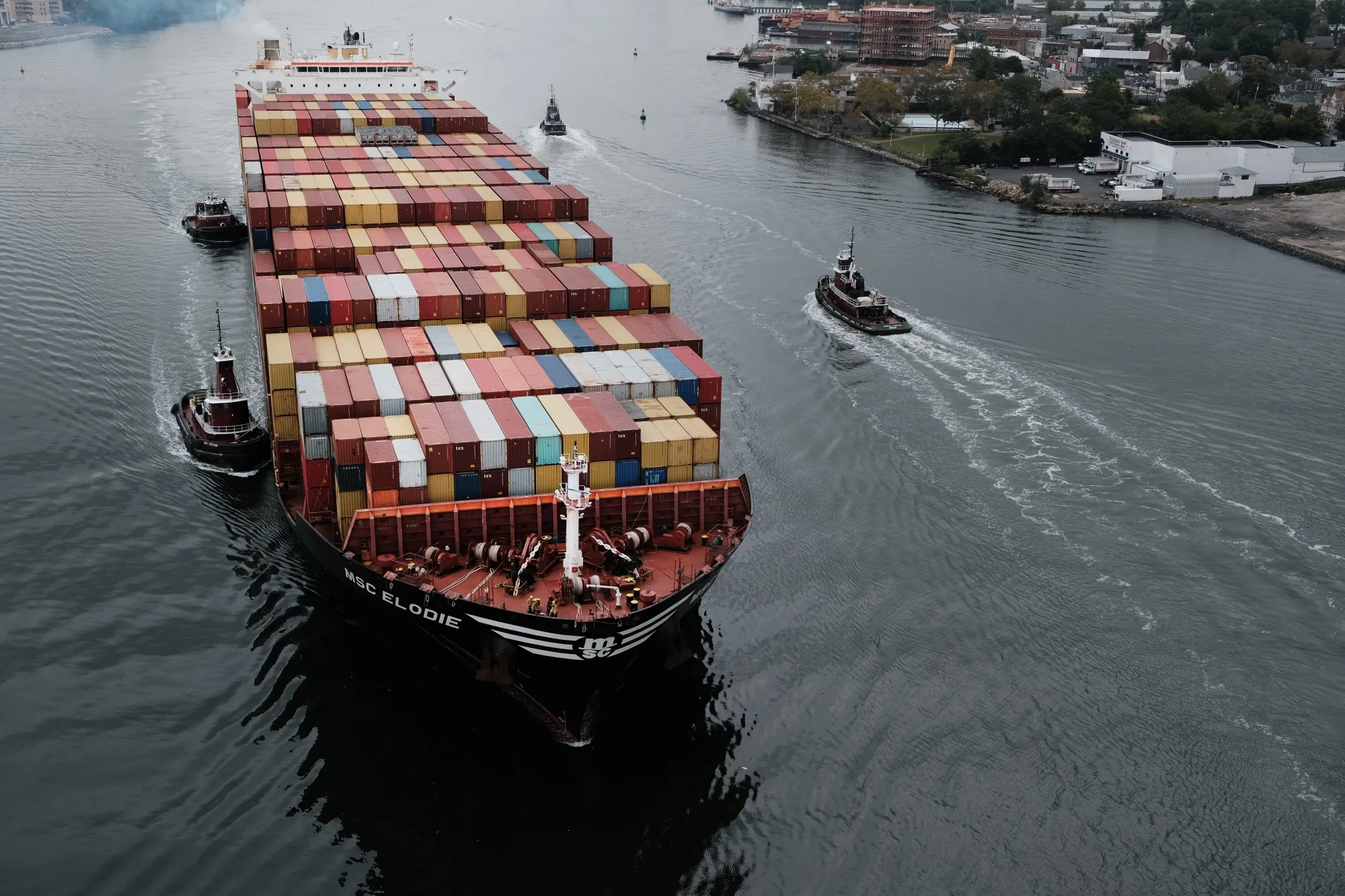 A cargo ship&nbsp;heads into port&nbsp;in Bayonne, New Jersey.&nbsp;
