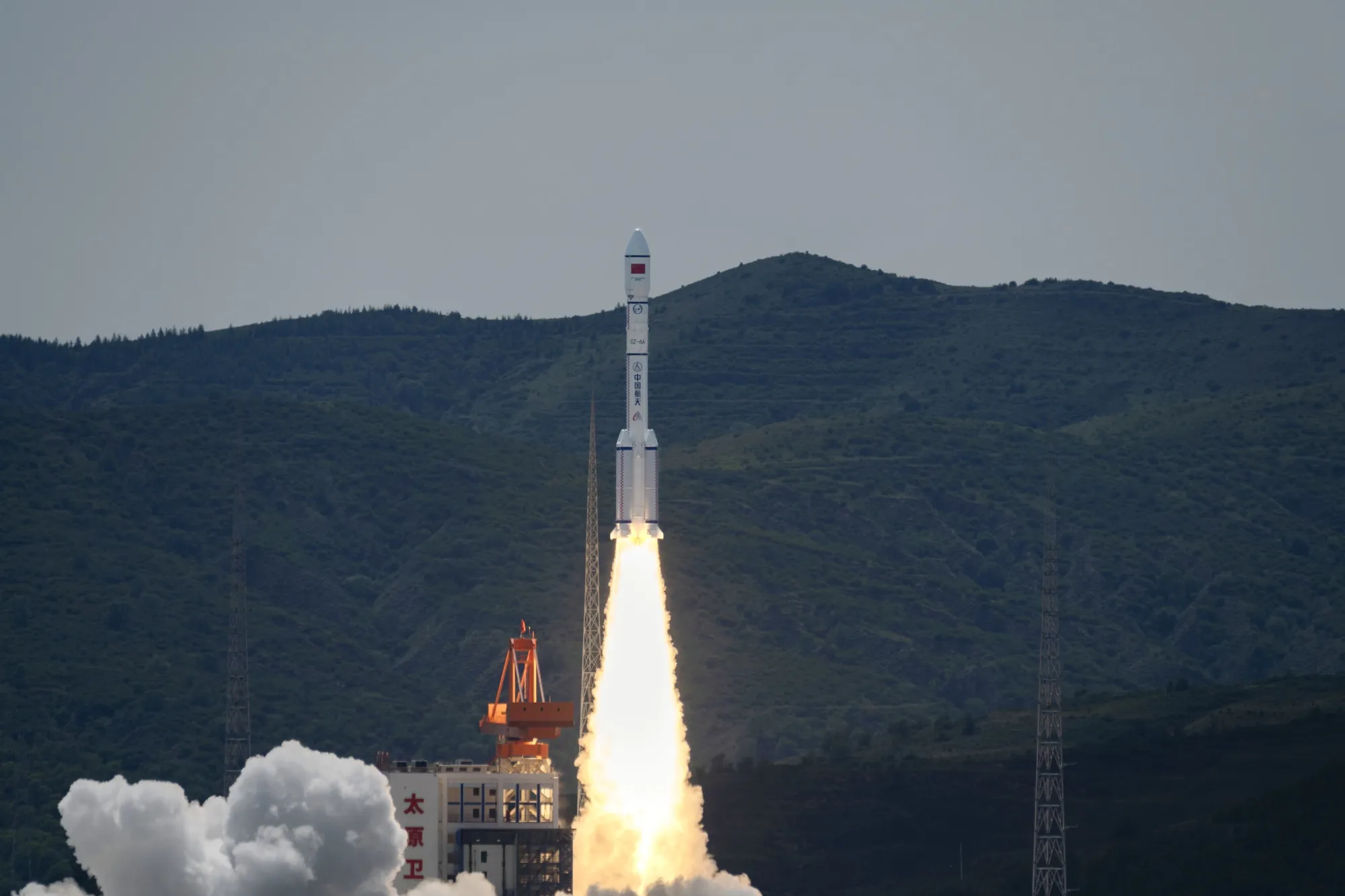 A Long March 6A rocket blasts off from the Taiyuan Satellite Launch Center in Shanxi Province on Aug. 6.