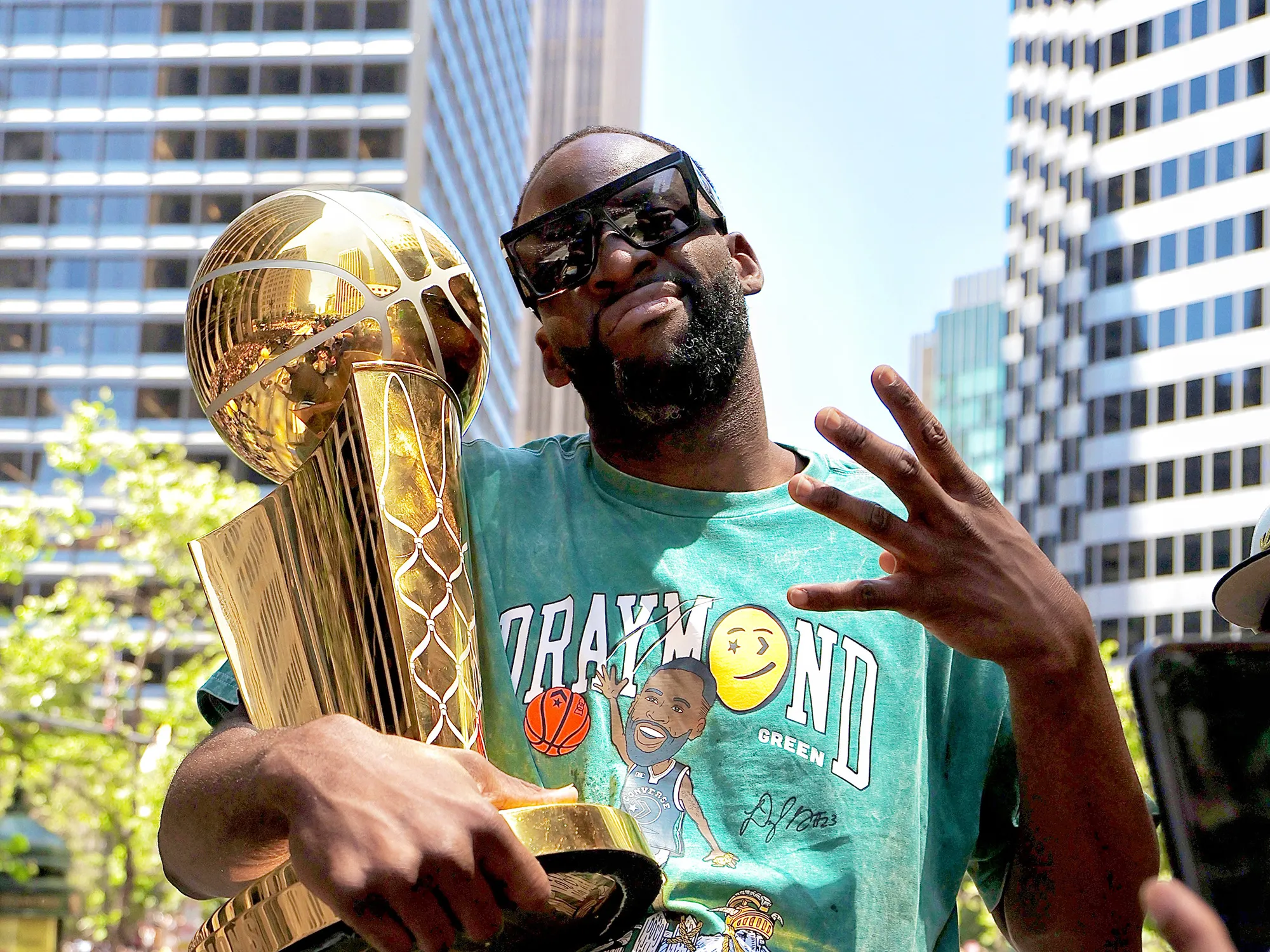 Draymond Green with the Larry O'Brien NBA Championship Trophy in San Francisco,&nbsp;on June 20.&nbsp;