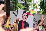 A portrait of Aung San Suu Kyi during the demonstration in Bangkok on July 26.