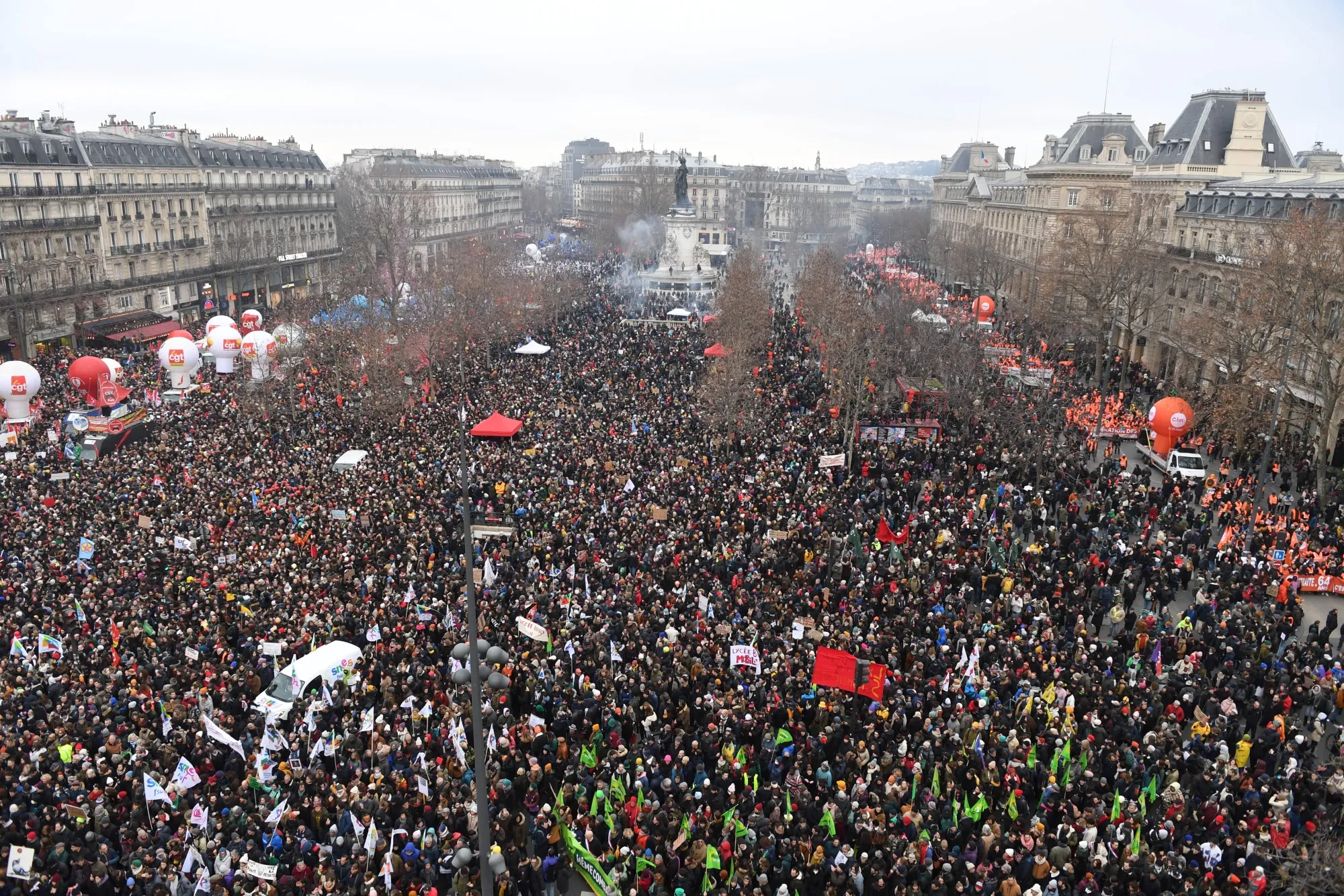 Protest in Paris&nbsp;in January against Macron’s proposal to raise the retirement age.