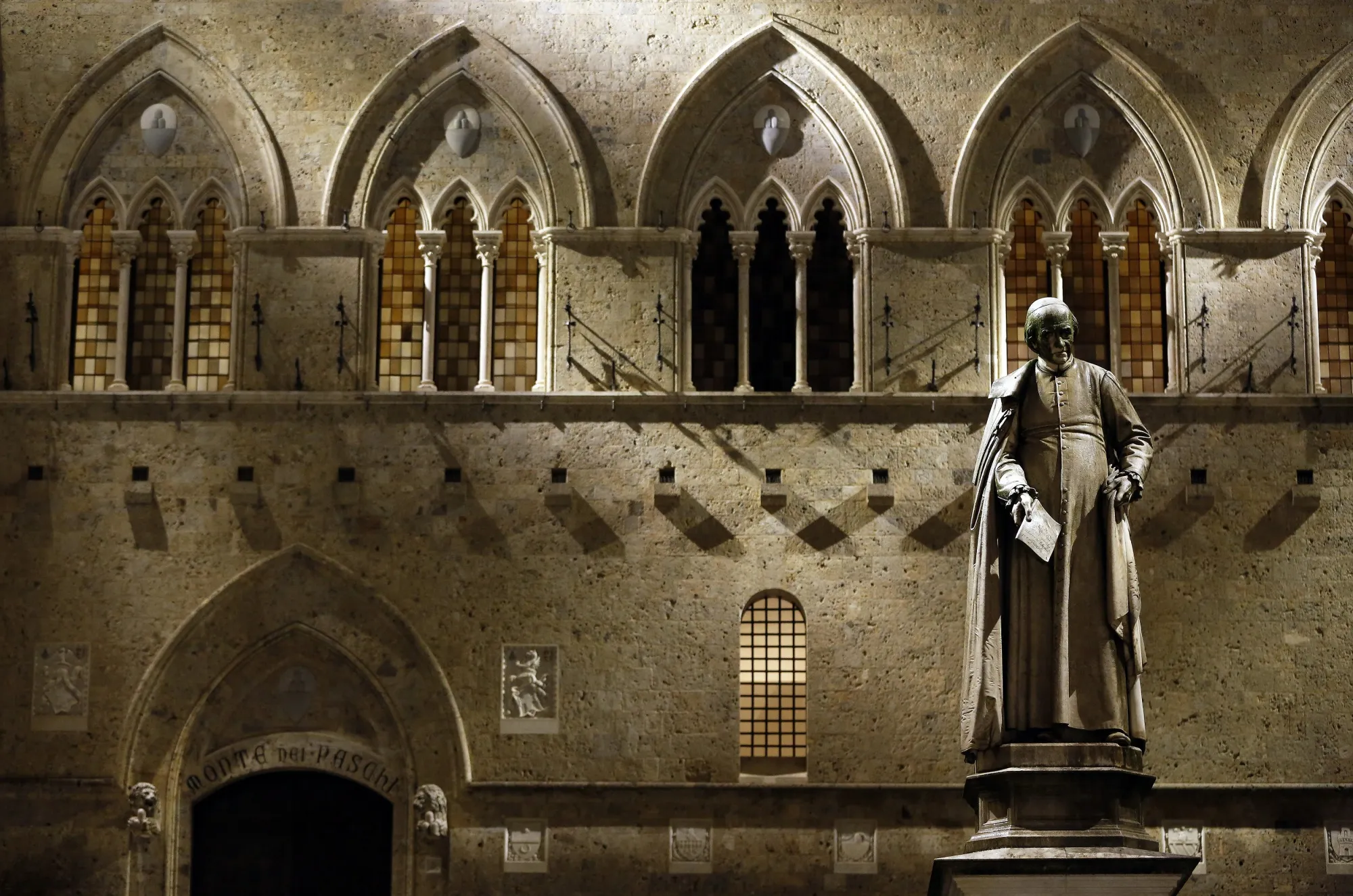 The Monte Paschi office in Piazza Salimbeni, Siena.