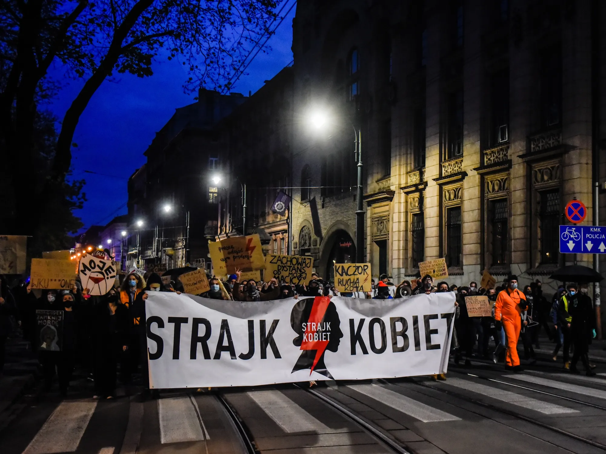 Pro-choice demonstrators protest the abortion ruling in Krakow, Poland on Sunday.