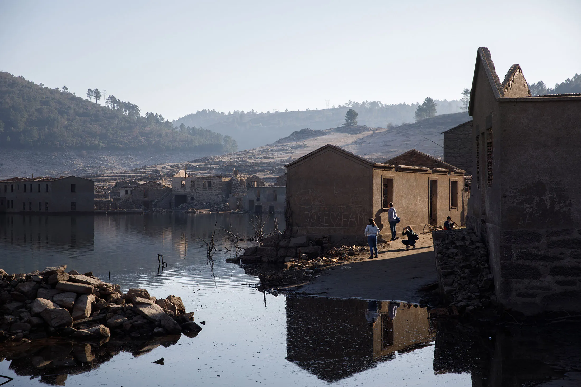 Aceredo, Spain, in February after the Alto Lindoso reservoir dried up.