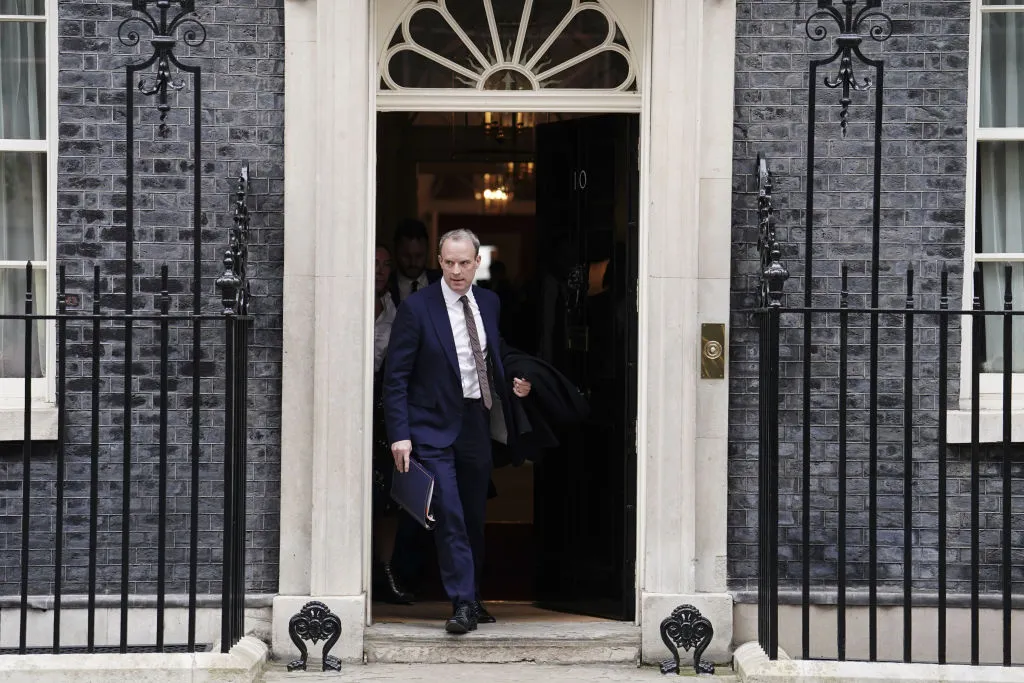 Dominic Raab leaves 10 Downing Street, London.