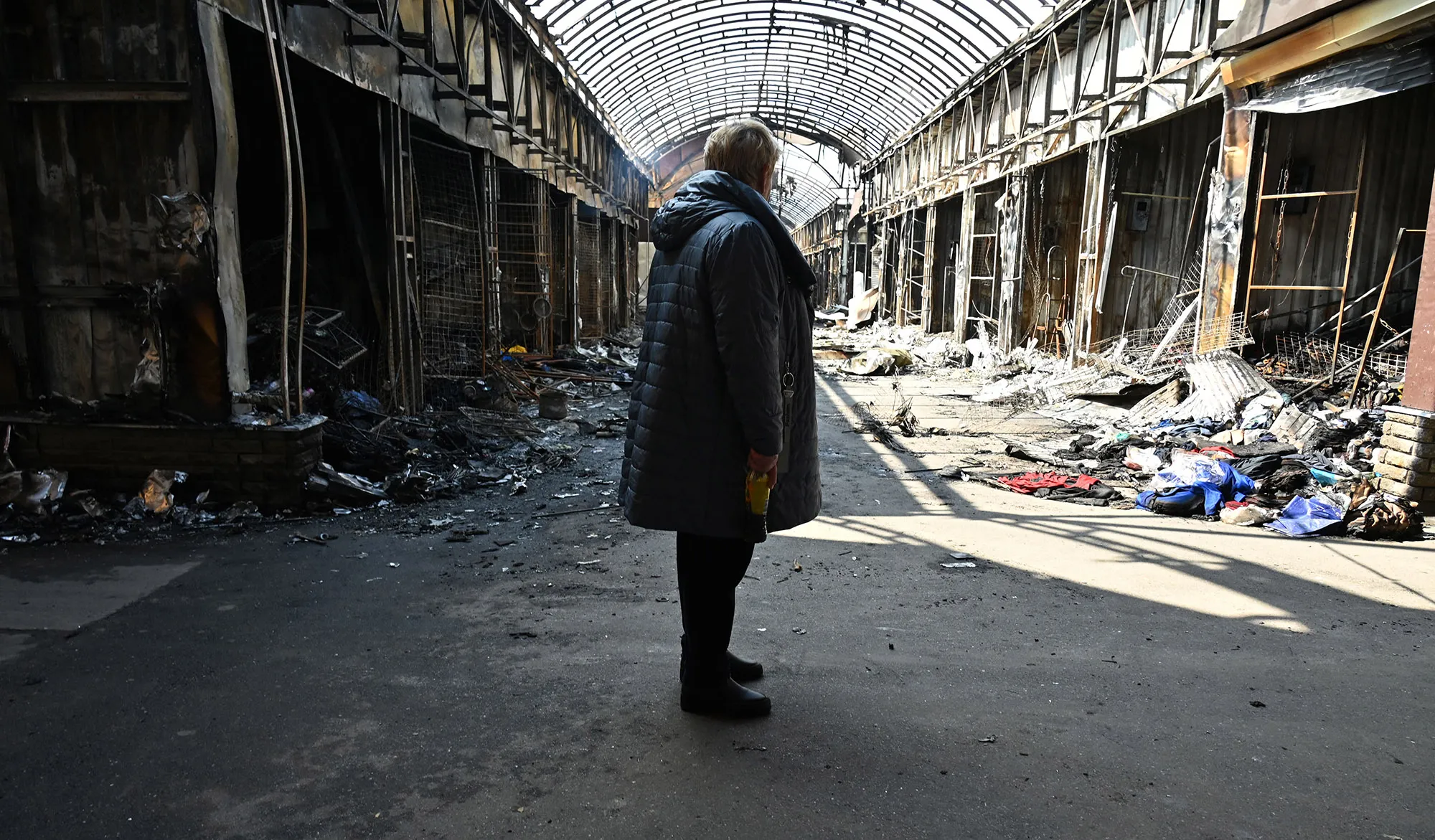A damaged market after recent shelling in the northern outskirts of Kharkiv, Ukraine on April 21.