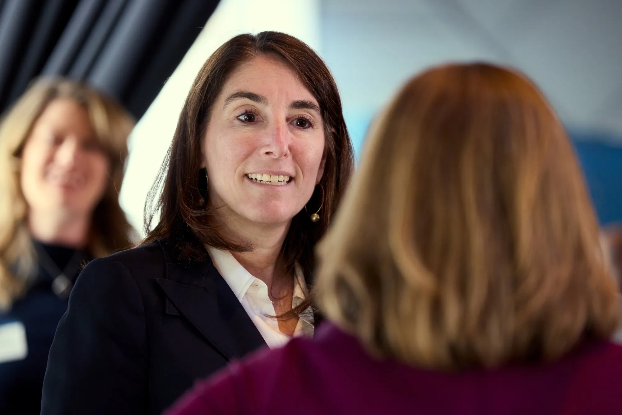 Beth Hammack, president and chief executive officer of the Federal Reserve Bank of Cleveland, center, speaks with attendees at the Columbus Metropolitan Club in Columbus, Ohio, on April 16, 2025.