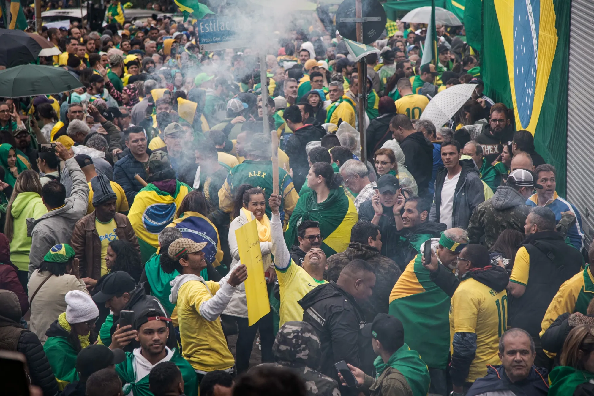 Demonstrators during a protest at the Military Police Command Headquarters in Sao Paulo, Brazil, on&nbsp;Nov. 2.