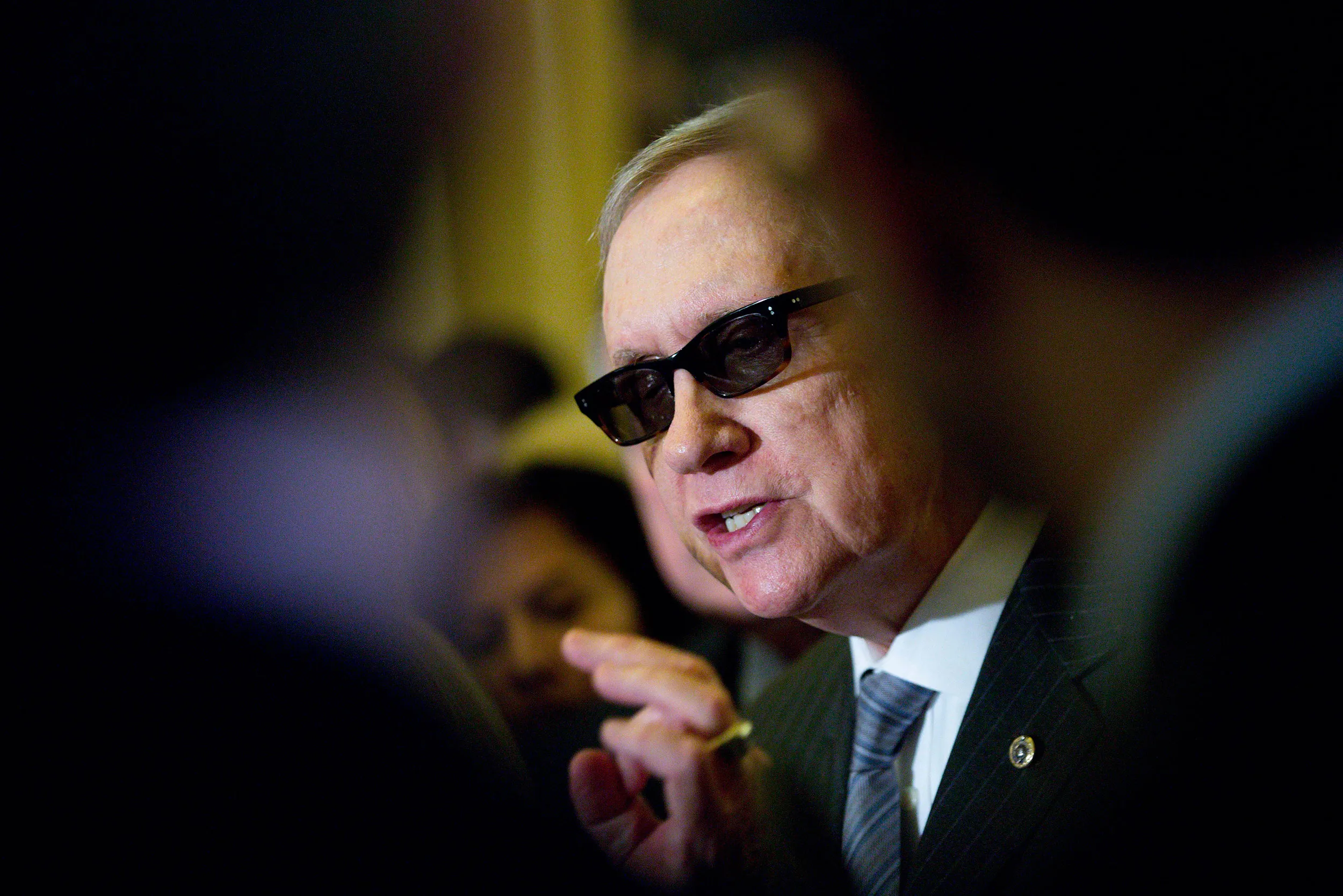 Senate Minority Leader Harry Reid, a Democrat from Nevada, during a news conference following a Senate luncheon at the U.S. Capitol in Washington, D.C., on Feb. 24, 2015.
