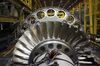 A gas turbine sits on the assembly line at the General Electric Co. (GE) energy plant.