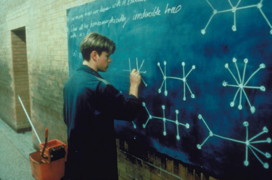 Matt Damon at chalkboard in Good Will Hunting