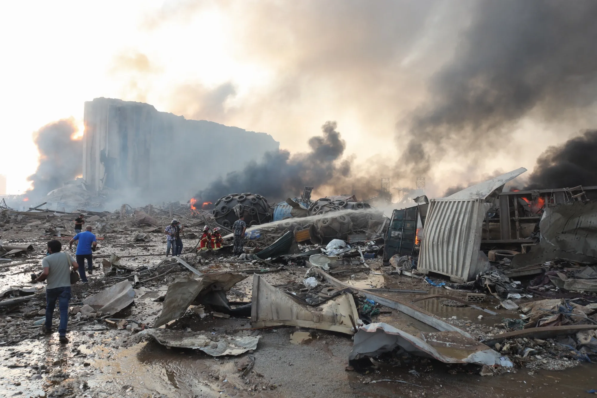 Damaged buildings following a large explosion at the Port of Beirut in 2020. 