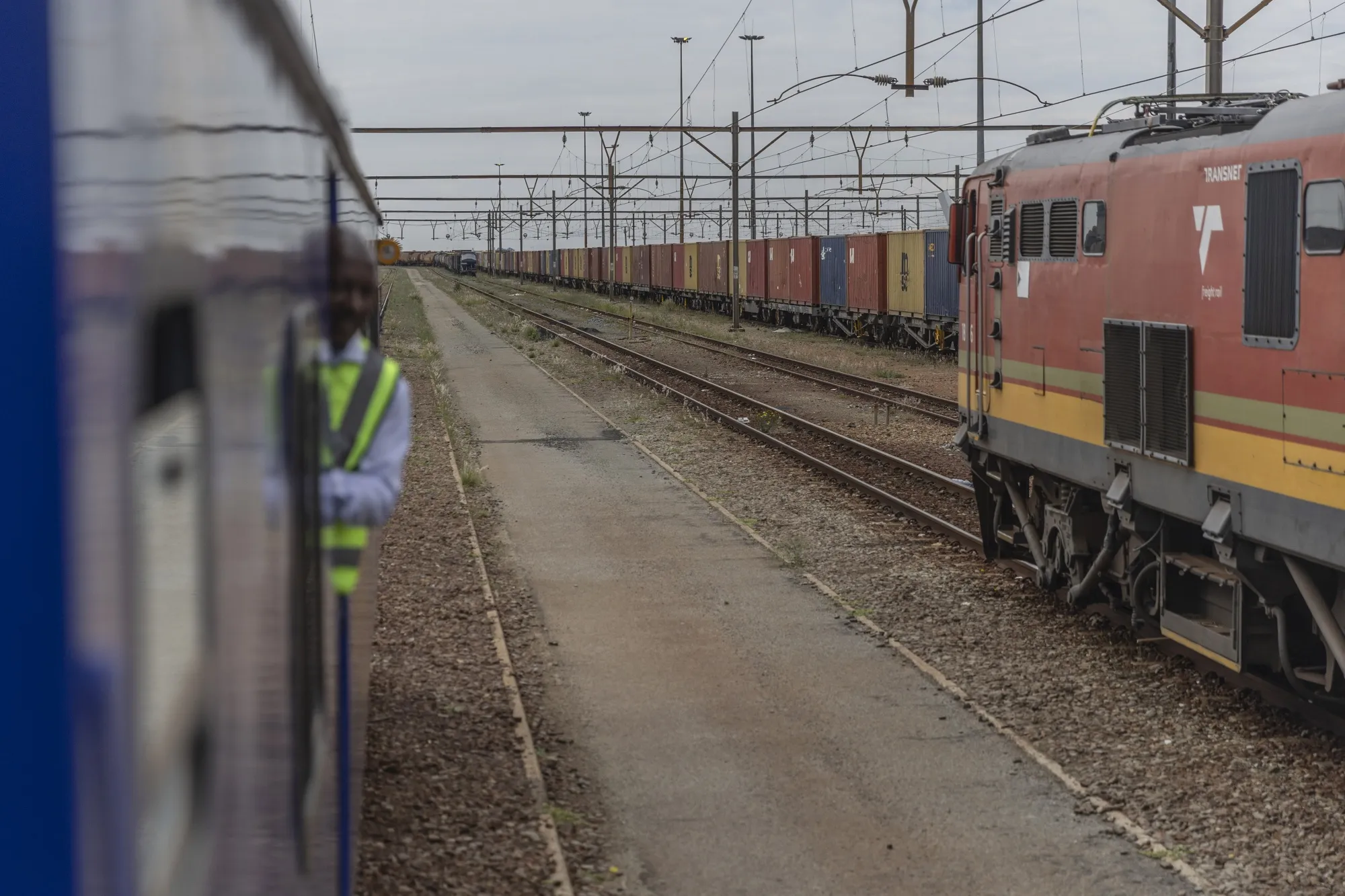 Freight trains in the Benoni district of Gauteng, South Africa.