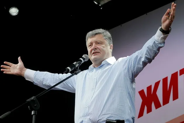 Petro Poroshenko speaks to supporters at a rally in Uman, Ukraine, on May 20